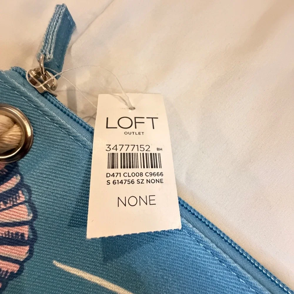 Loft Outlet Blue Take Me To The Sea Seashell‎ Canvas Pouch Clutch Rope Tassel